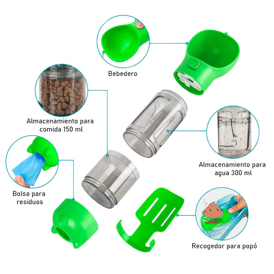 BOTELLA PORTATIL 4 EN 1 MULTIFUNCIONAL PETS